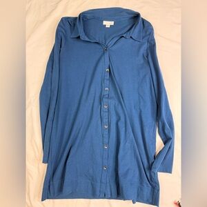 J. Jill Cotton Button-Front Long Collared Tunic Blue Color Sz Small  A020425